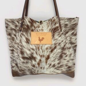 Meanwhile Back on the Farm Hair On Hide Cow XL 16" TOTE BAG AUTHENTIC $375